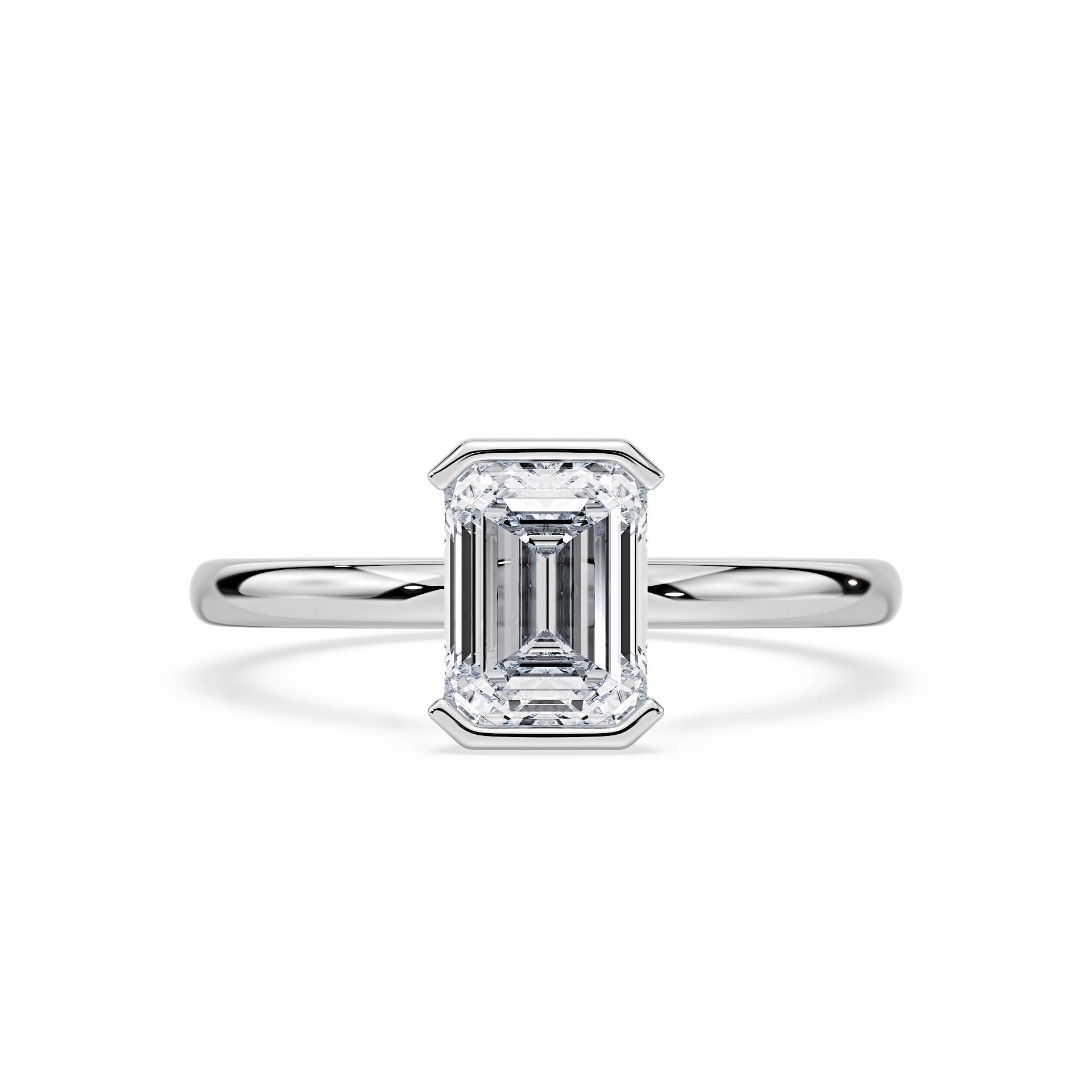 SEMI-BEZEL SET SOLITAIRE EMERALD CUT DIAMOND ENGAGEMENT RING in 18ct White Gold