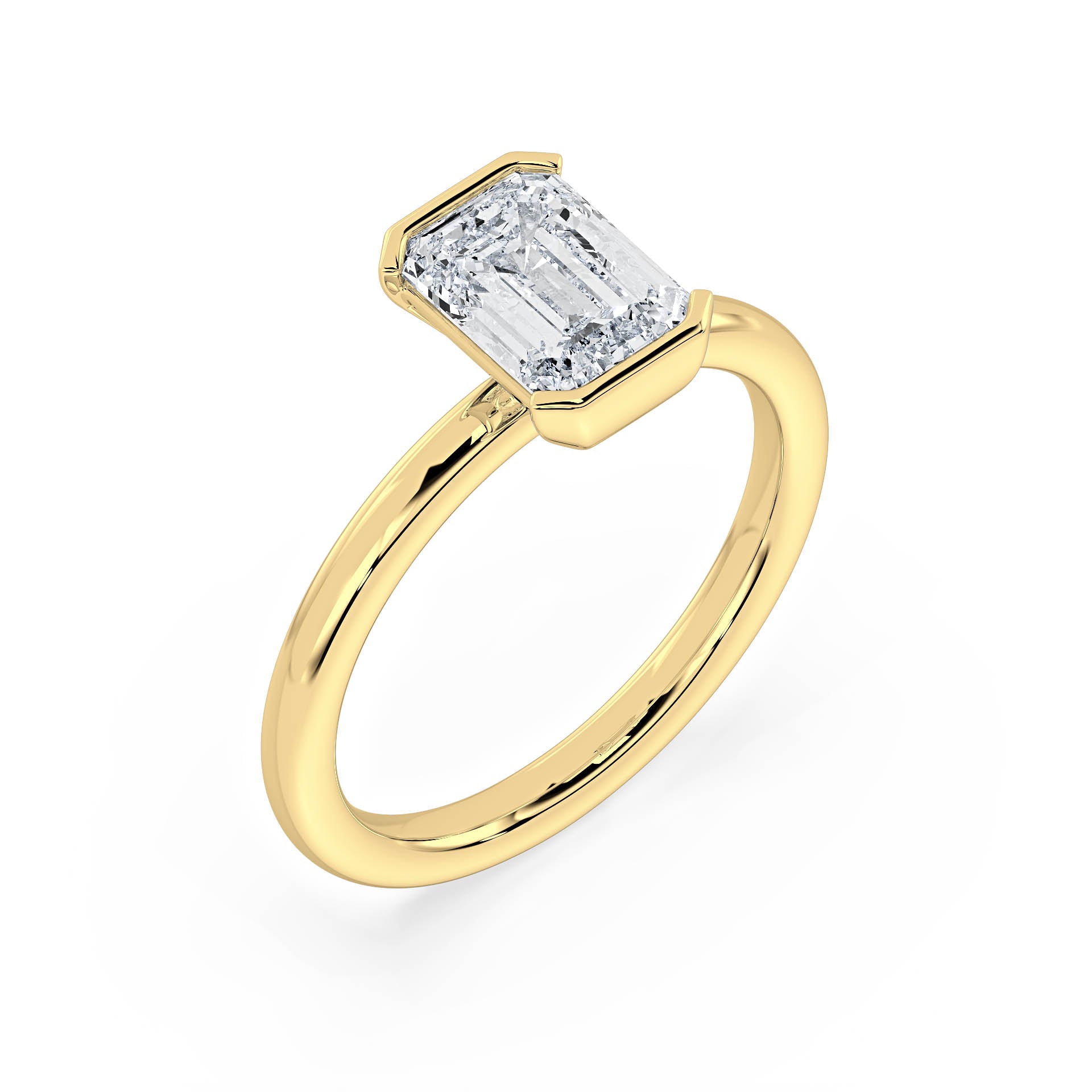 SEMI-BEZEL SET SOLITAIRE EMERALD CUT DIAMOND ENGAGEMENT RING in 18ct Yellow Gold