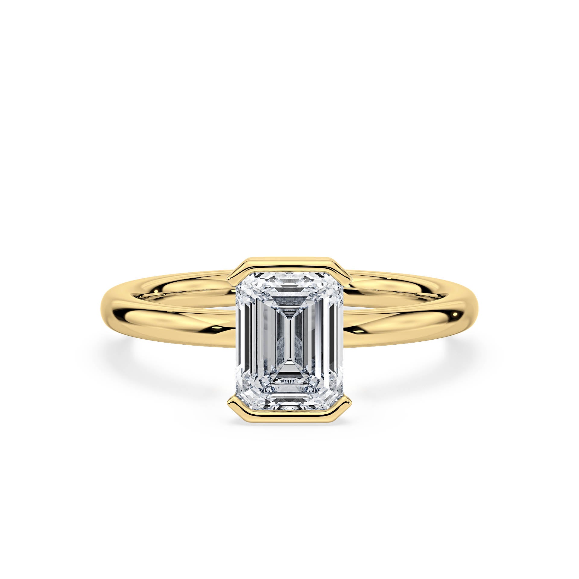 SEMI-BEZEL SET SOLITAIRE EMERALD CUT DIAMOND ENGAGEMENT RING in 18ct Yellow Gold