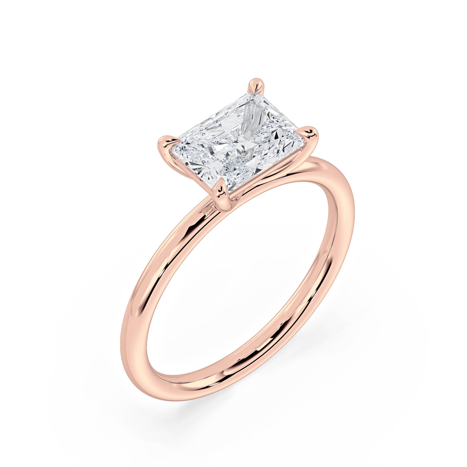 4-CLAW EAST TO WEST SOLITAIRE RADIANT CUT DIAMOND ENGAGEMENT RING in 18ct Rose Gold