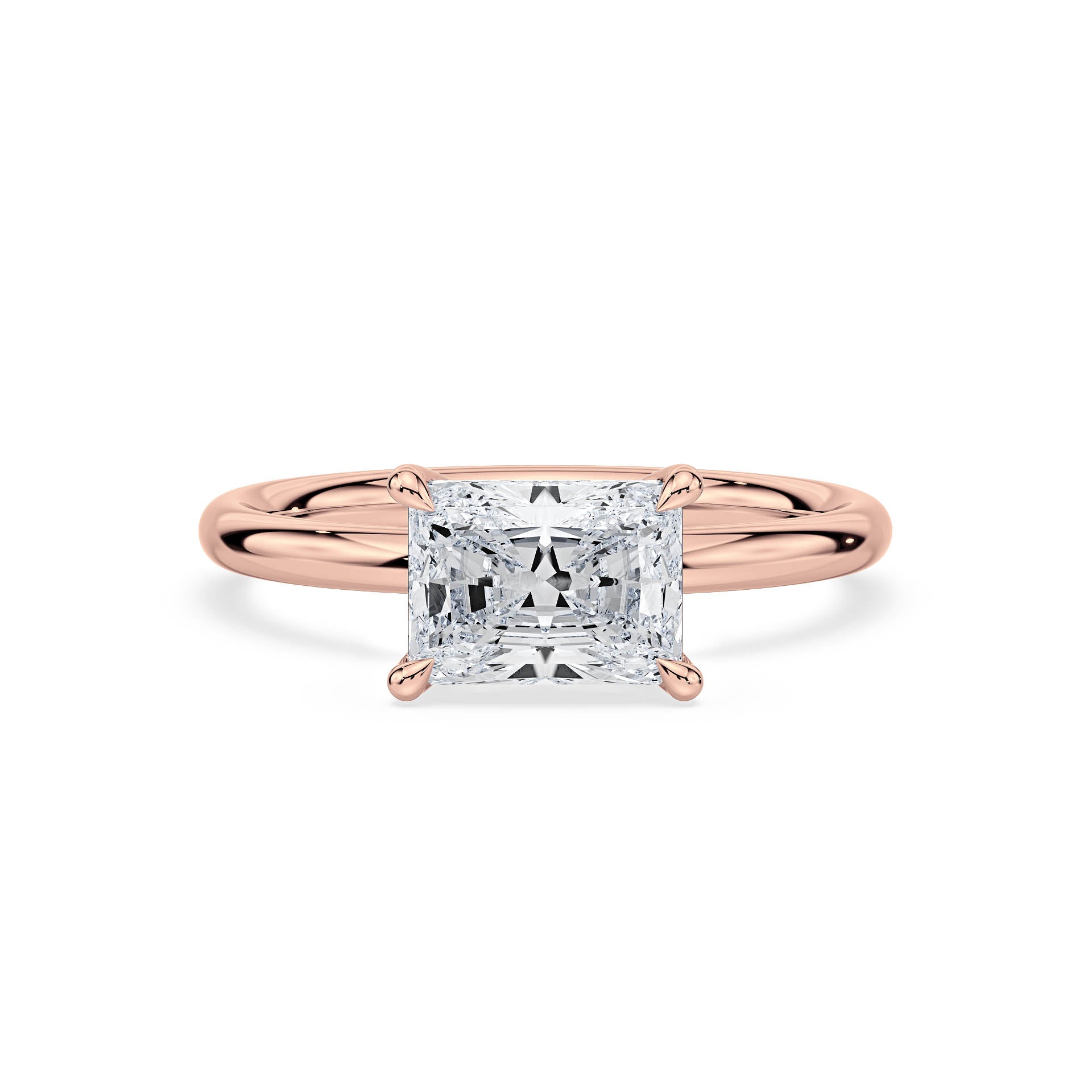 4-CLAW EAST TO WEST SOLITAIRE RADIANT CUT DIAMOND ENGAGEMENT RING in 18ct Rose Gold