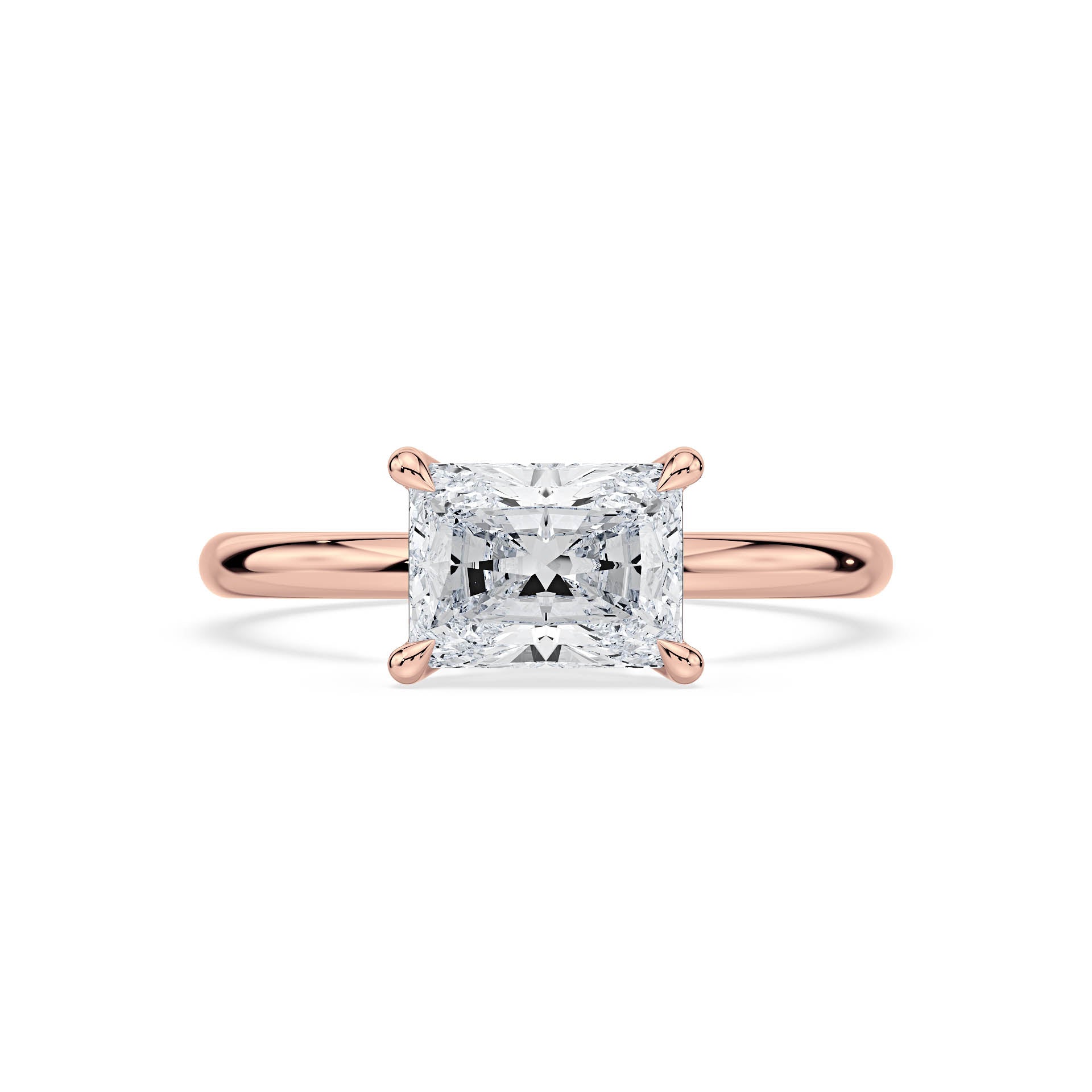 4-CLAW EAST TO WEST SOLITAIRE RADIANT CUT DIAMOND ENGAGEMENT RING in 18ct Rose Gold