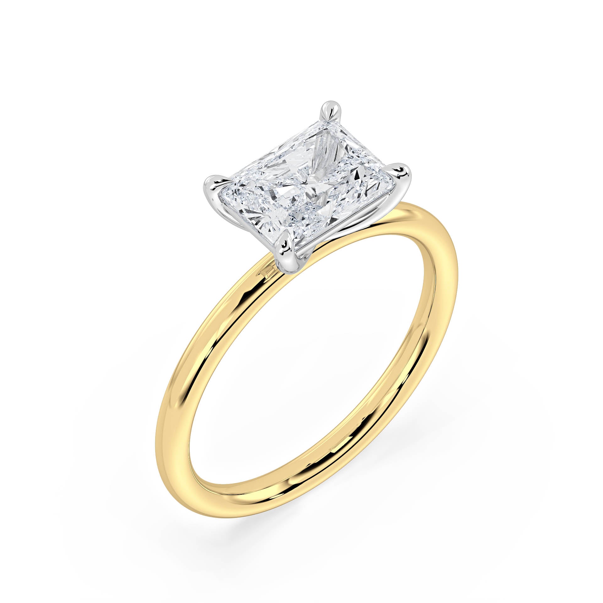 4-CLAW EAST TO WEST SOLITAIRE RADIANT CUT DIAMOND ENGAGEMENT RING in 18ct Two Tone Gold