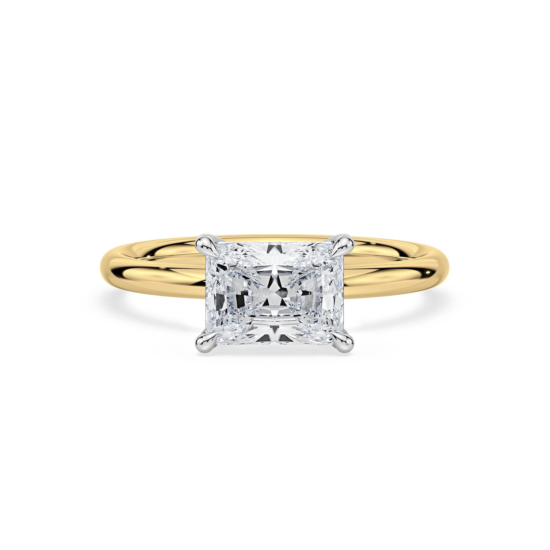 4-CLAW EAST TO WEST SOLITAIRE RADIANT CUT DIAMOND ENGAGEMENT RING in 18ct Two Tone Gold