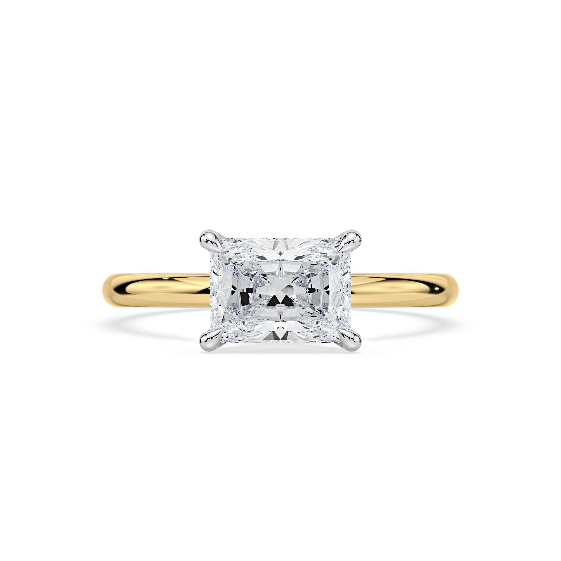 4-CLAW EAST TO WEST SOLITAIRE RADIANT CUT DIAMOND ENGAGEMENT RING in 18ct Two Tone Gold