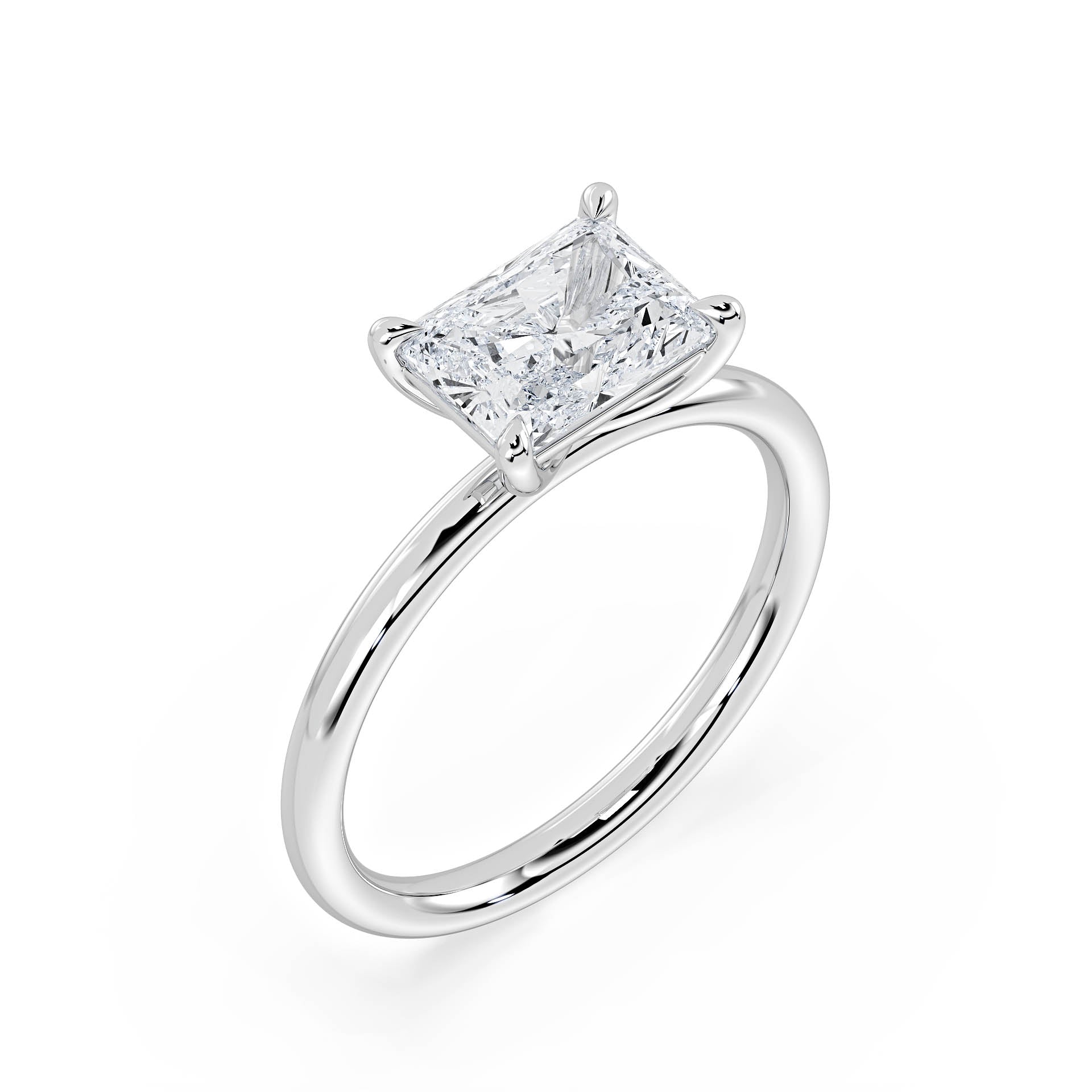 4-CLAW EAST TO WEST SOLITAIRE RADIANT CUT DIAMOND ENGAGEMENT RING in 18ct White Gold