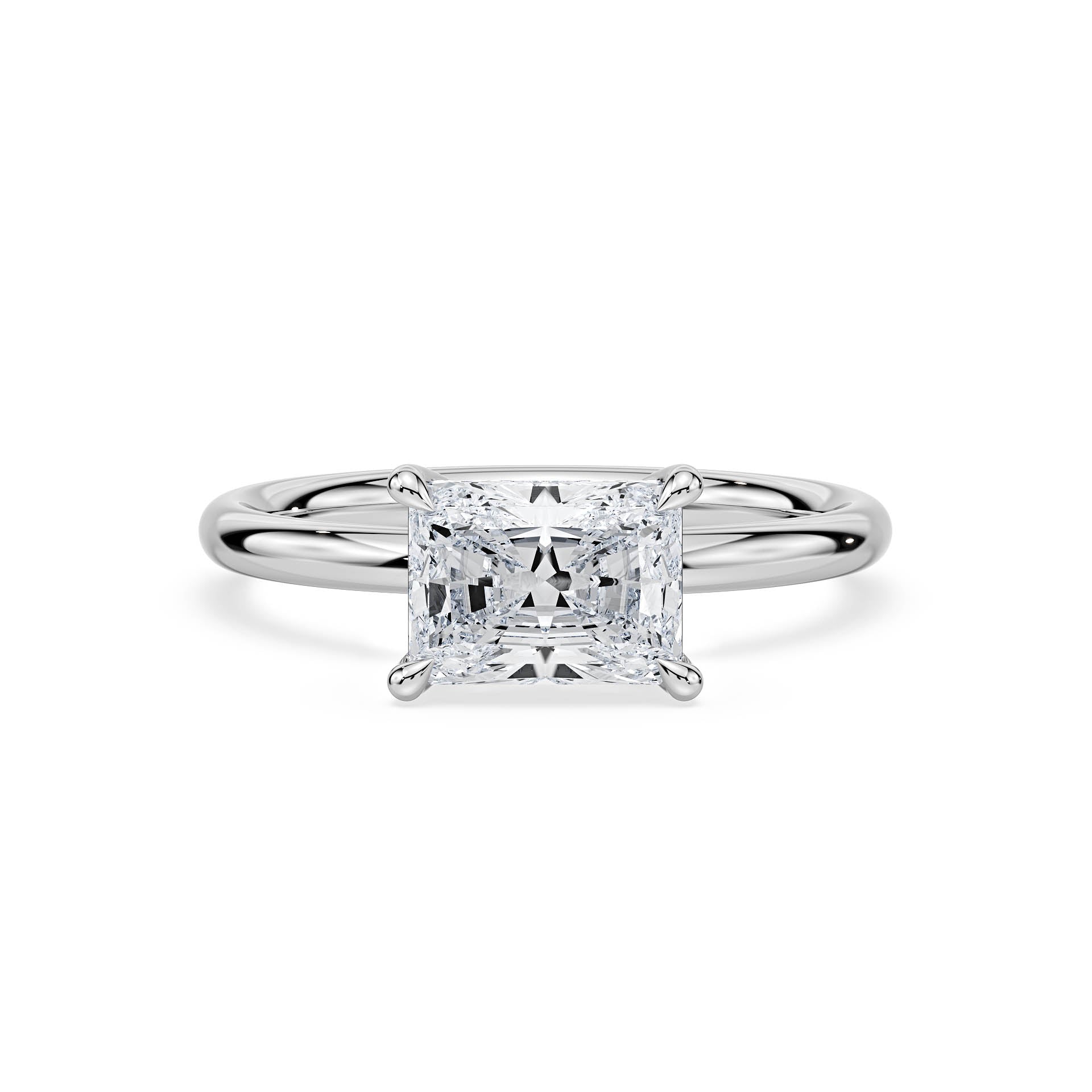 4-CLAW EAST TO WEST SOLITAIRE RADIANT CUT DIAMOND ENGAGEMENT RING in 18ct White Gold