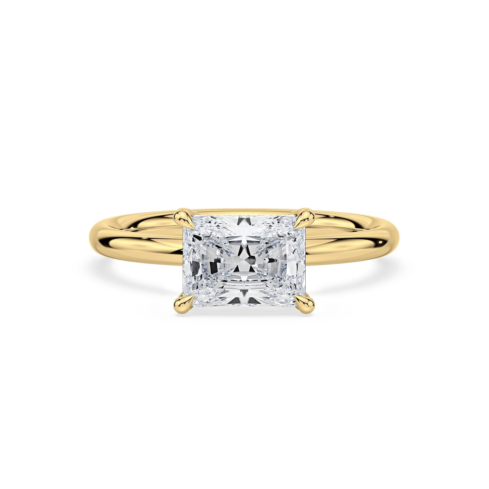 4-CLAW EAST TO WEST SOLITAIRE RADIANT CUT DIAMOND ENGAGEMENT RING in 18ct Yellow Gold