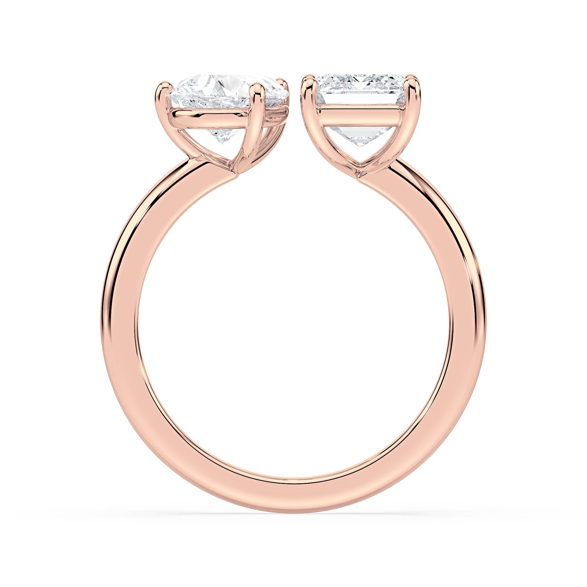 3 AND 4-CLAW TOI ET MOI PEAR-SHAPED AND EMERALD-CUT DIAMOND ENGAGEMENT RING in 18ct Rose Gold