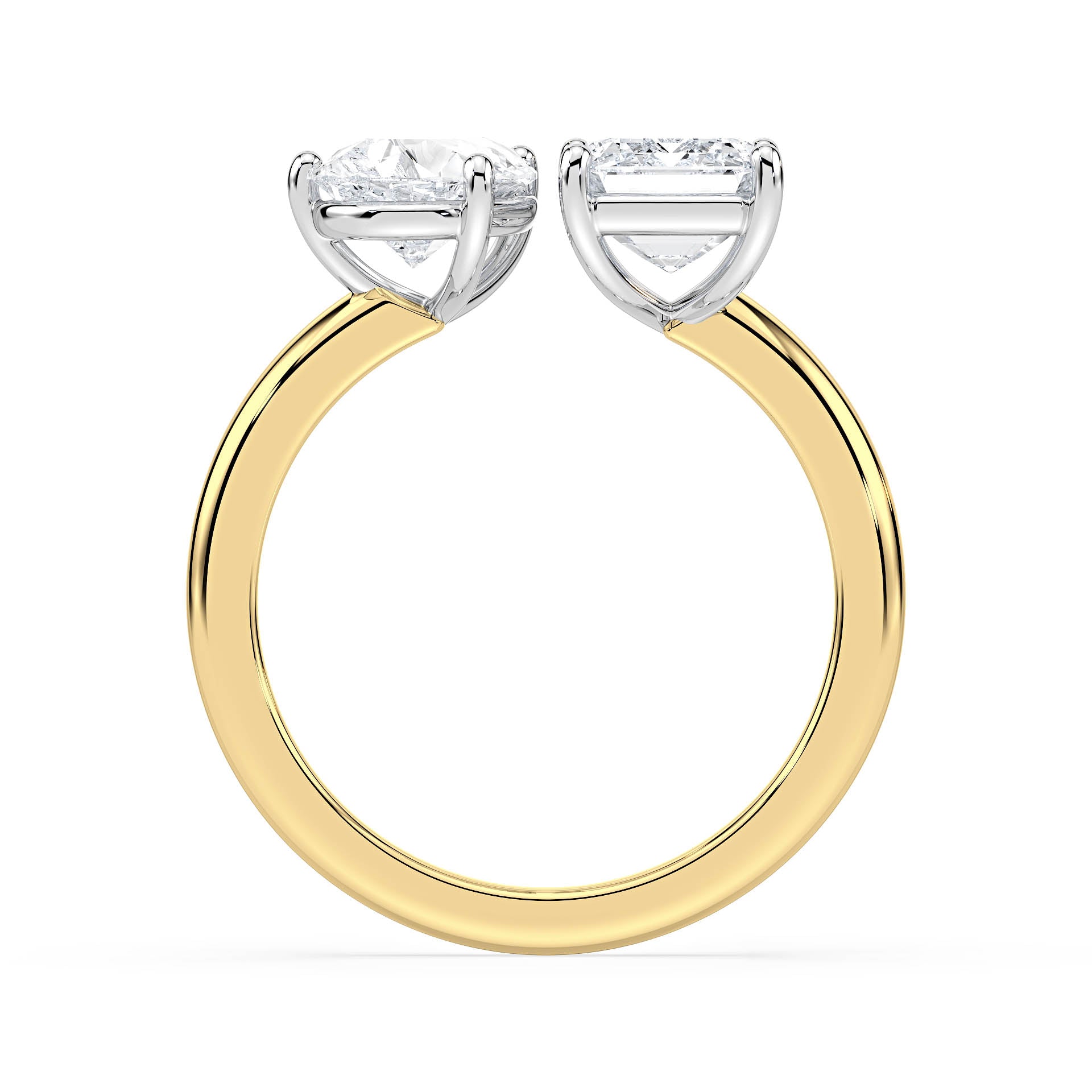 3 AND 4-CLAW TOI ET MOI PEAR-SHAPED AND EMERALD-CUT DIAMOND ENGAGEMENT RING in 18ct Two Tone Gold