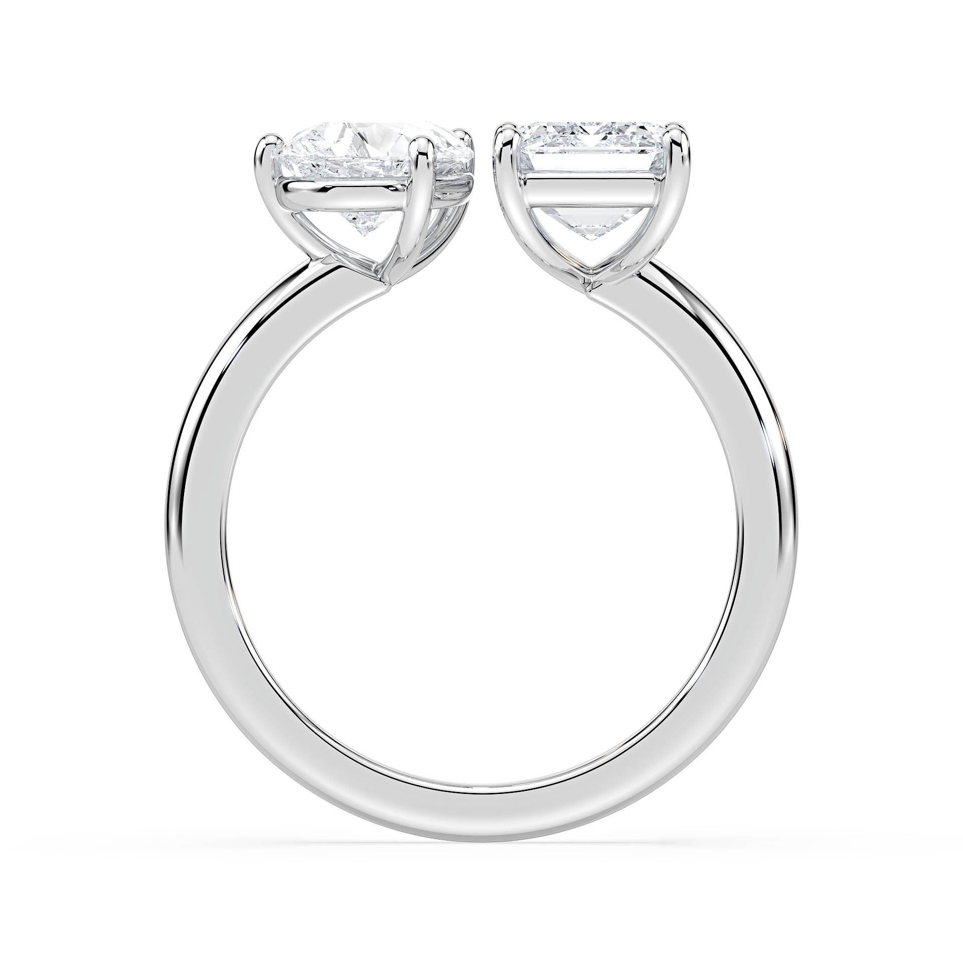 3 AND 4-CLAW TOI ET MOI PEAR-SHAPED AND EMERALD-CUT DIAMOND ENGAGEMENT RING in 18ct White Gold