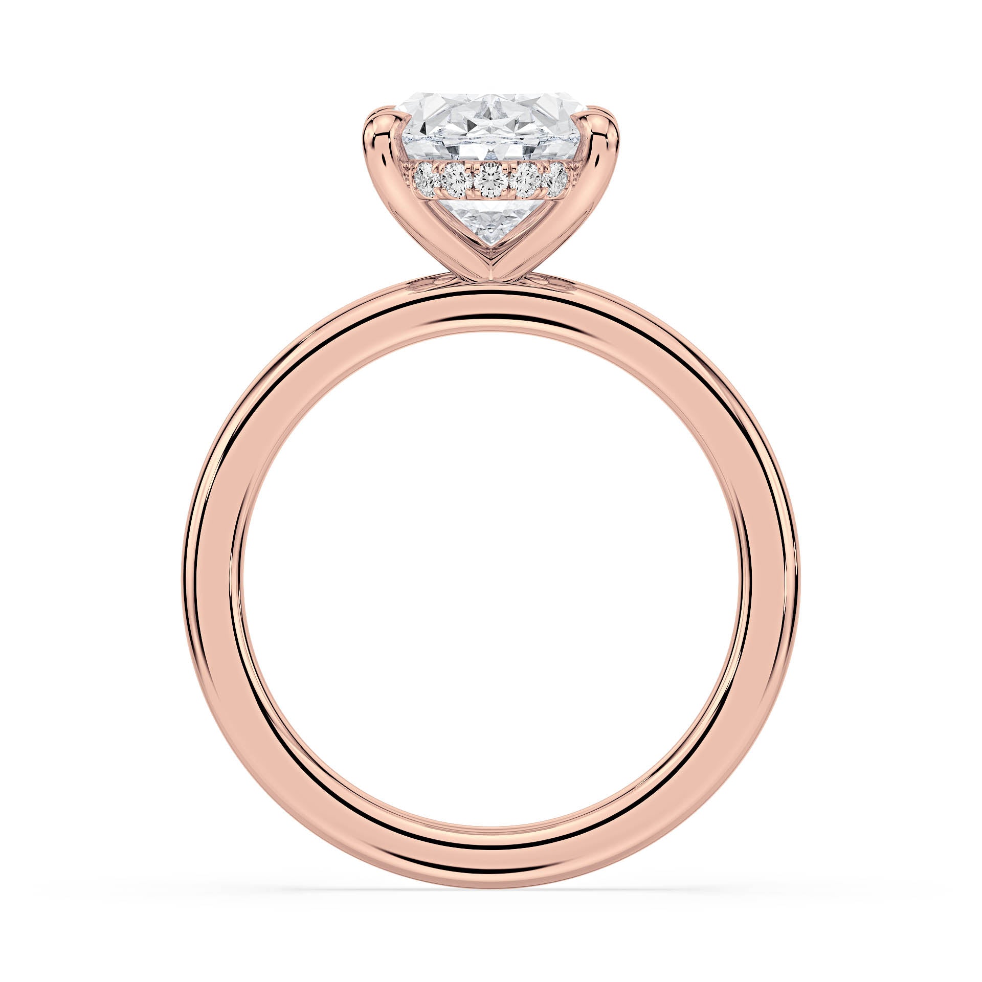 4-CLAW SOLITAIRE OVAL DIAMOND ENGAGEMENT RING WITH HIDDEN HALO in 18ct Rose Gold