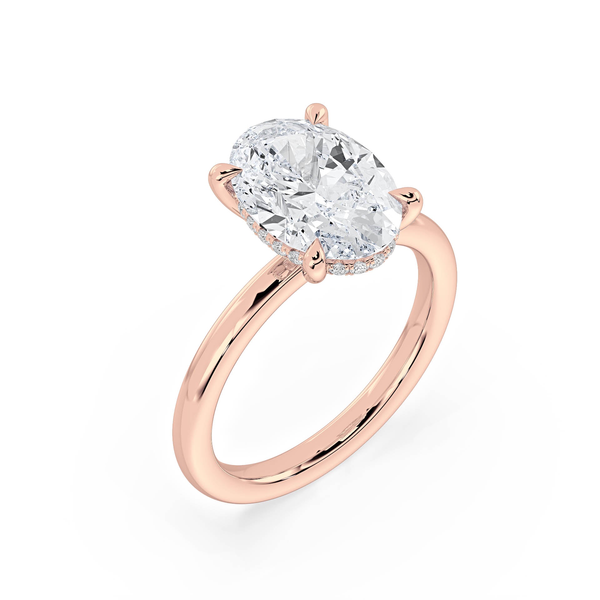 4-CLAW SOLITAIRE OVAL DIAMOND ENGAGEMENT RING WITH HIDDEN HALO in 18ct Rose Gold