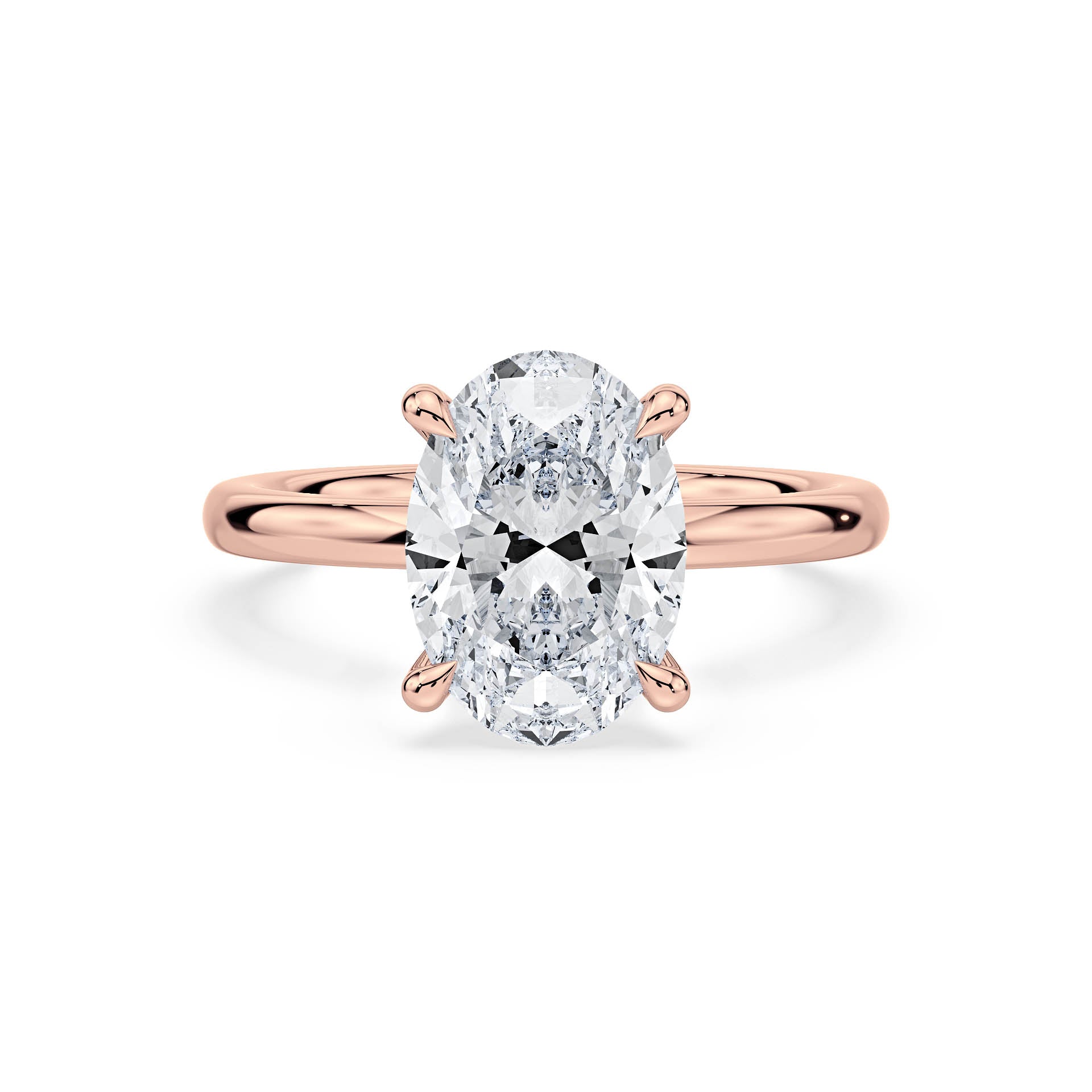 4-CLAW SOLITAIRE OVAL DIAMOND ENGAGEMENT RING WITH HIDDEN HALO in 18ct Rose Gold