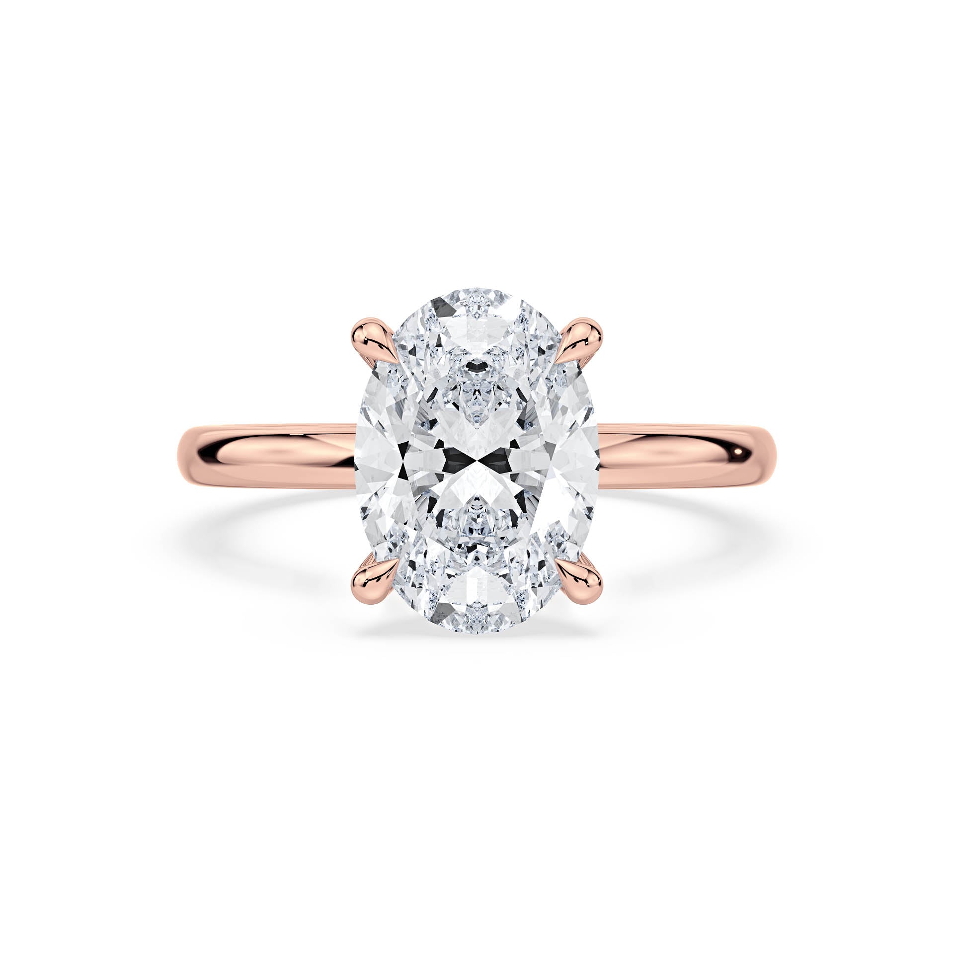 4-CLAW SOLITAIRE OVAL DIAMOND ENGAGEMENT RING WITH HIDDEN HALO in 18ct Rose Gold