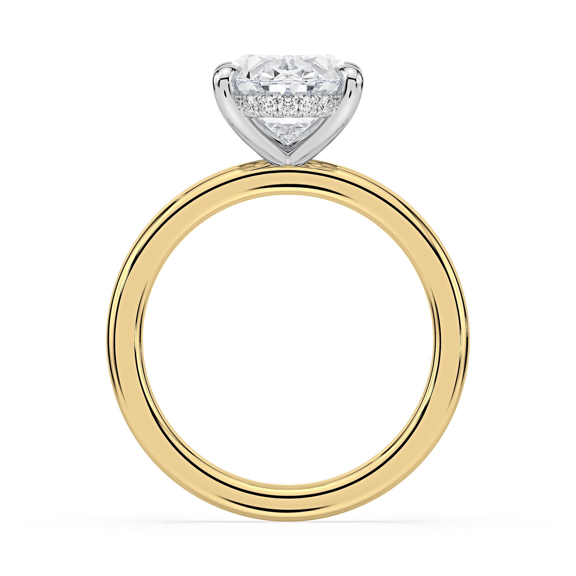 4-CLAW SOLITAIRE OVAL DIAMOND ENGAGEMENT RING WITH HIDDEN HALO in 18ct Two Tone Gold