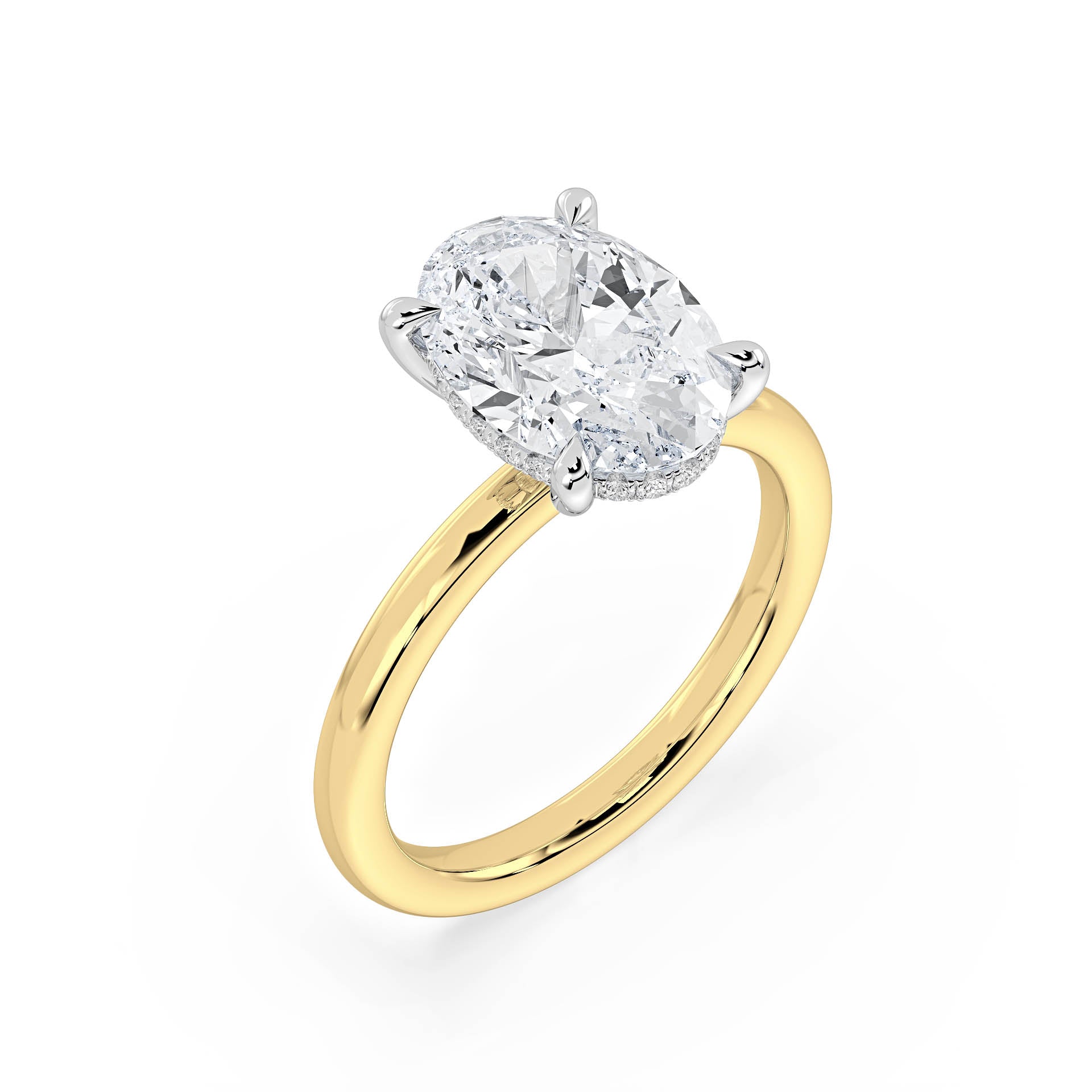 4-CLAW SOLITAIRE OVAL DIAMOND ENGAGEMENT RING WITH HIDDEN HALO in 18ct Two Tone Gold