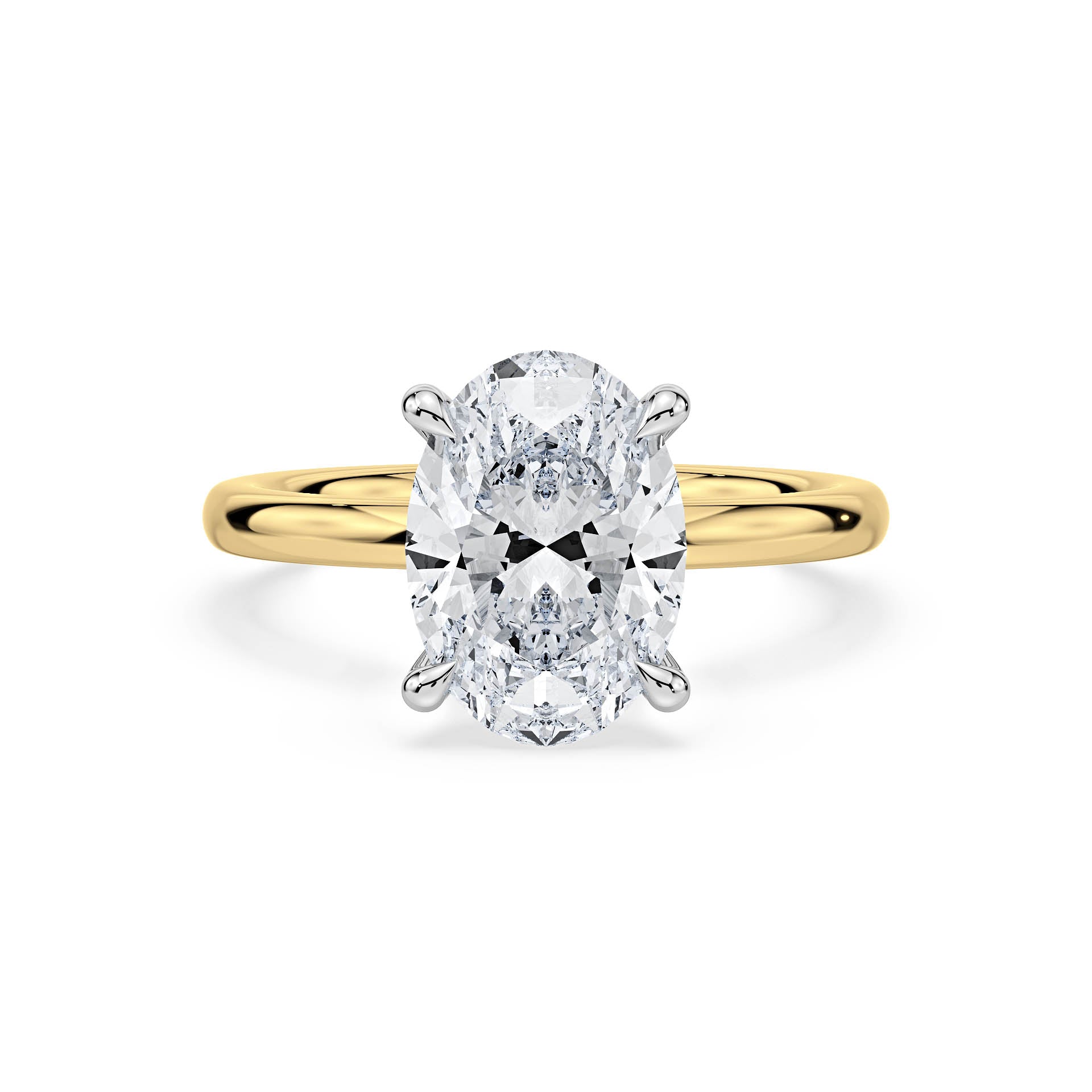 4-CLAW SOLITAIRE OVAL DIAMOND ENGAGEMENT RING WITH HIDDEN HALO in 18ct Two Tone Gold