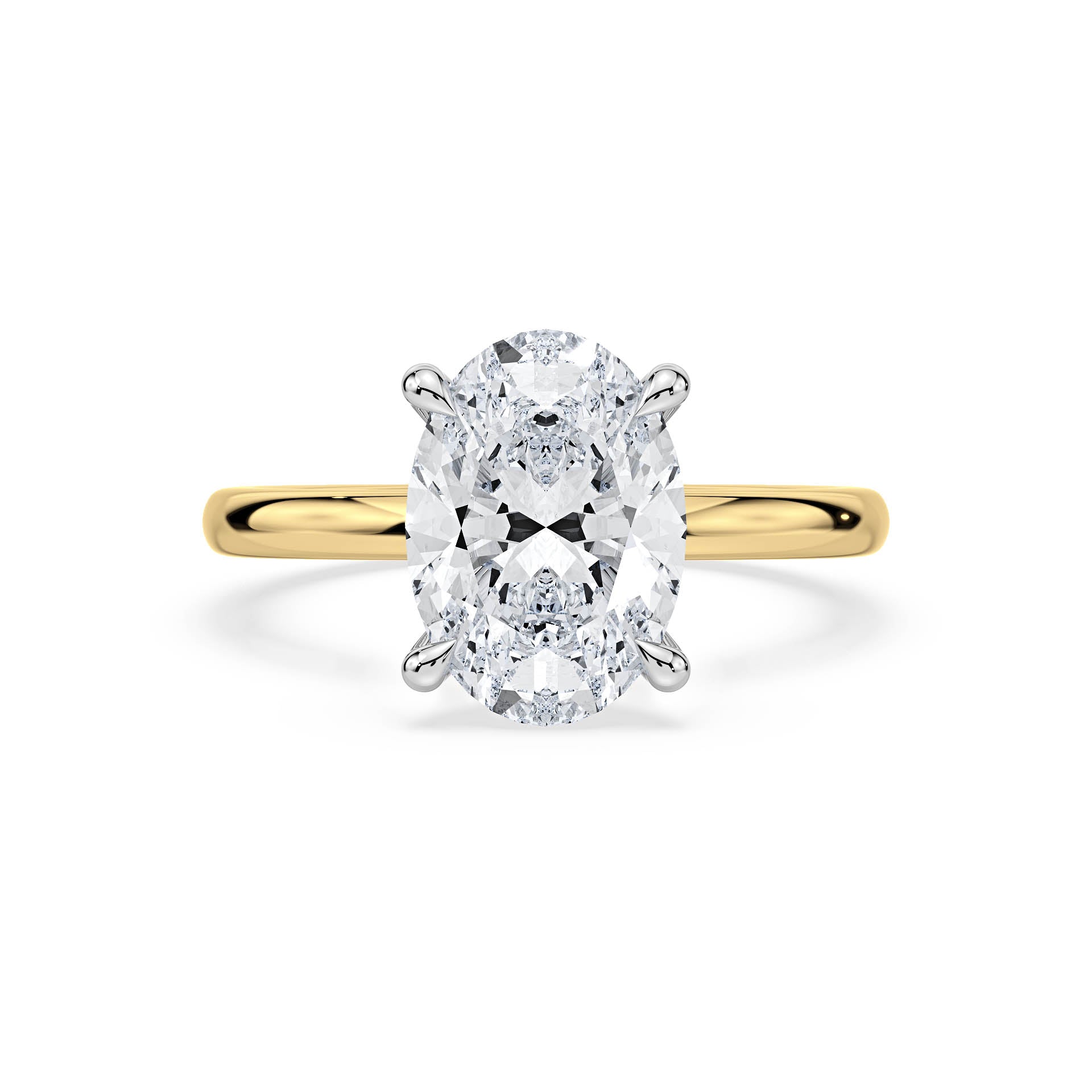 4-CLAW SOLITAIRE OVAL DIAMOND ENGAGEMENT RING WITH HIDDEN HALO in 18ct Two Tone Gold