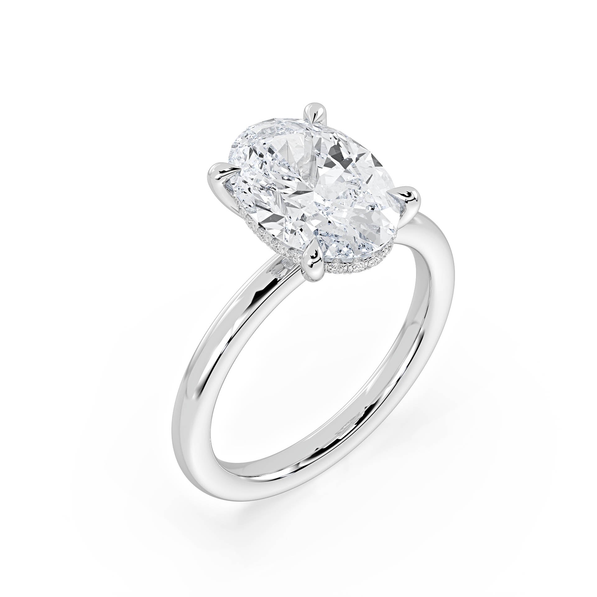 4-CLAW SOLITAIRE OVAL DIAMOND ENGAGEMENT RING WITH HIDDEN HALO in 18ct White Gold