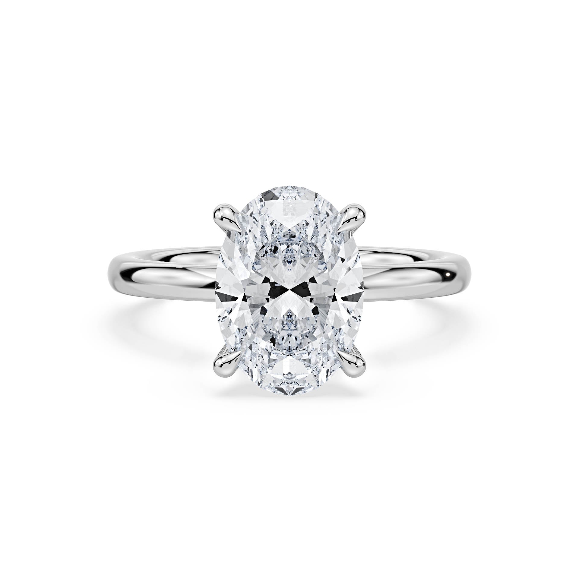 4-CLAW SOLITAIRE OVAL DIAMOND ENGAGEMENT RING WITH HIDDEN HALO in 18ct White Gold