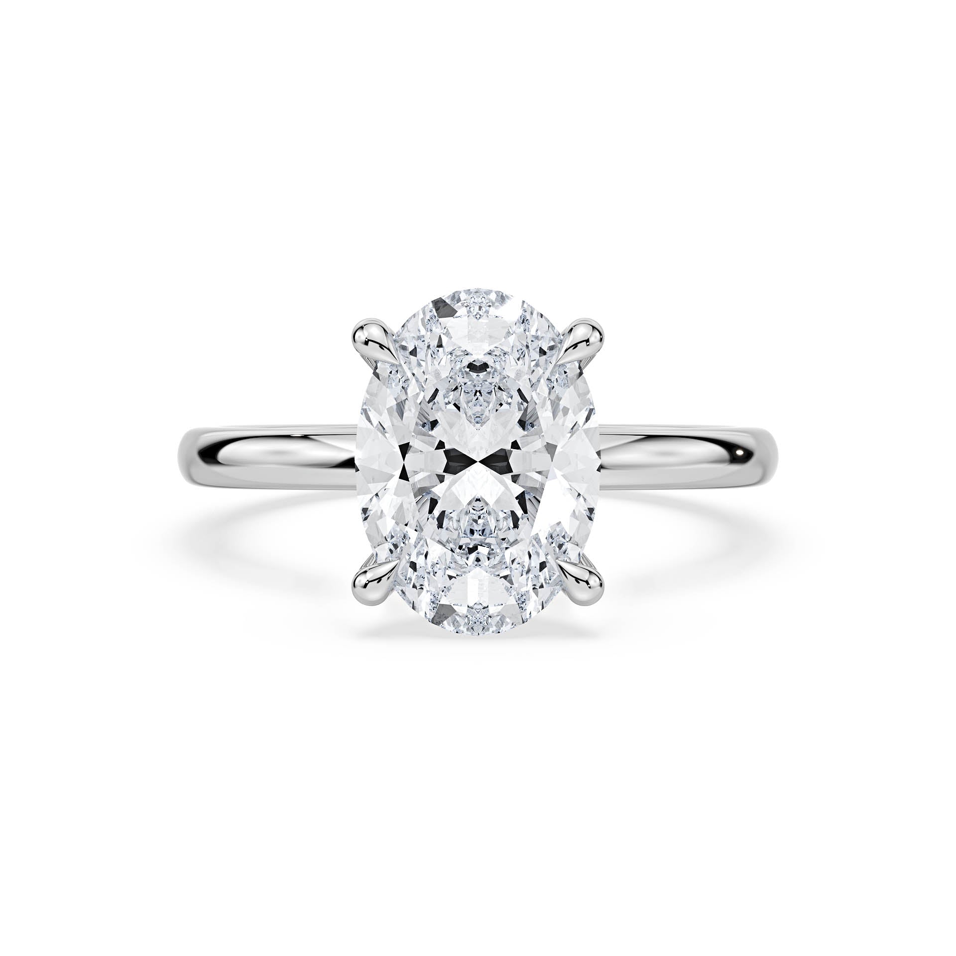 4-CLAW SOLITAIRE OVAL DIAMOND ENGAGEMENT RING WITH HIDDEN HALO in 18ct White Gold