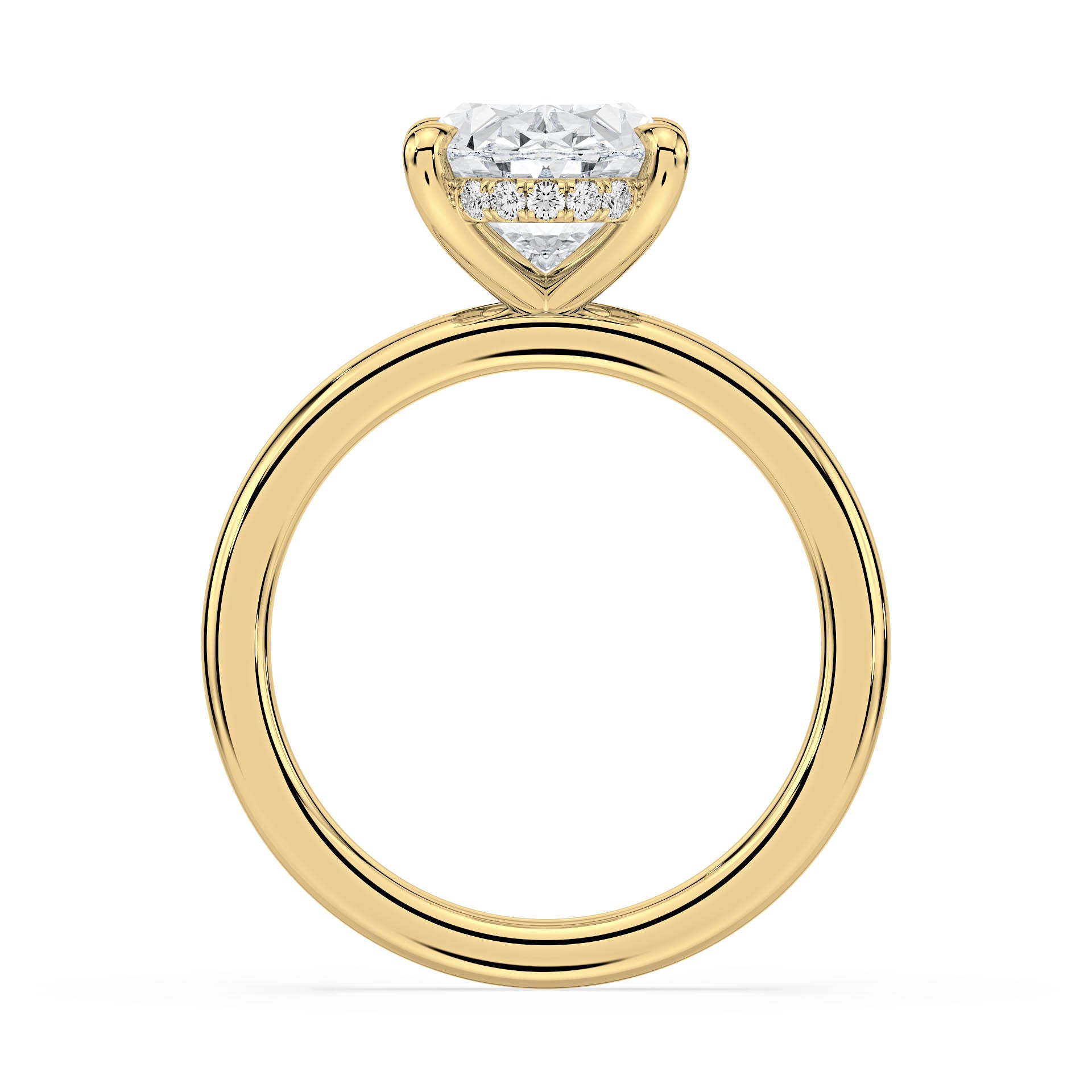 4-CLAW SOLITAIRE OVAL DIAMOND ENGAGEMENT RING WITH HIDDEN HALO in 18ct Yellow Gold