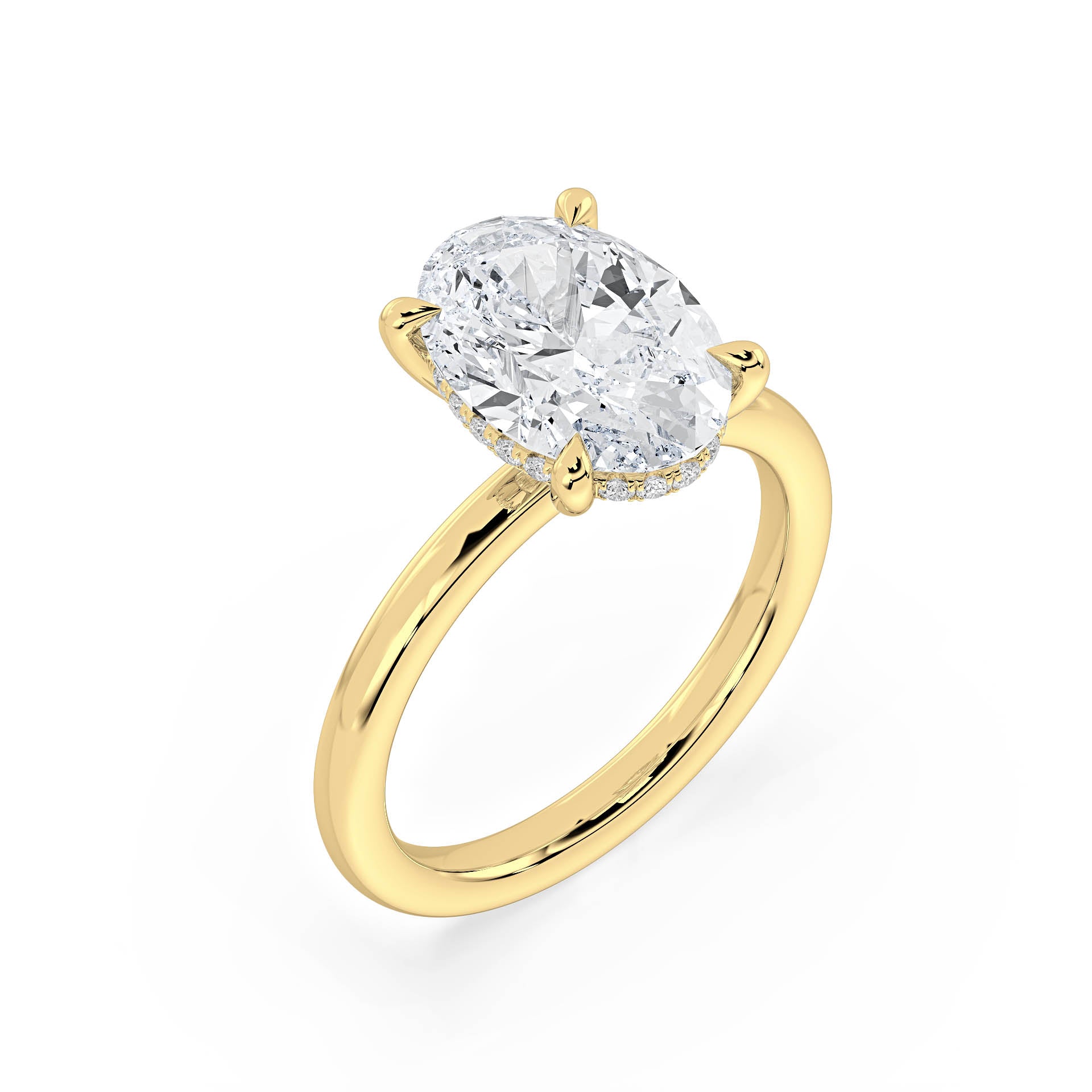 4-CLAW SOLITAIRE OVAL DIAMOND ENGAGEMENT RING WITH HIDDEN HALO in 18ct Yellow Gold