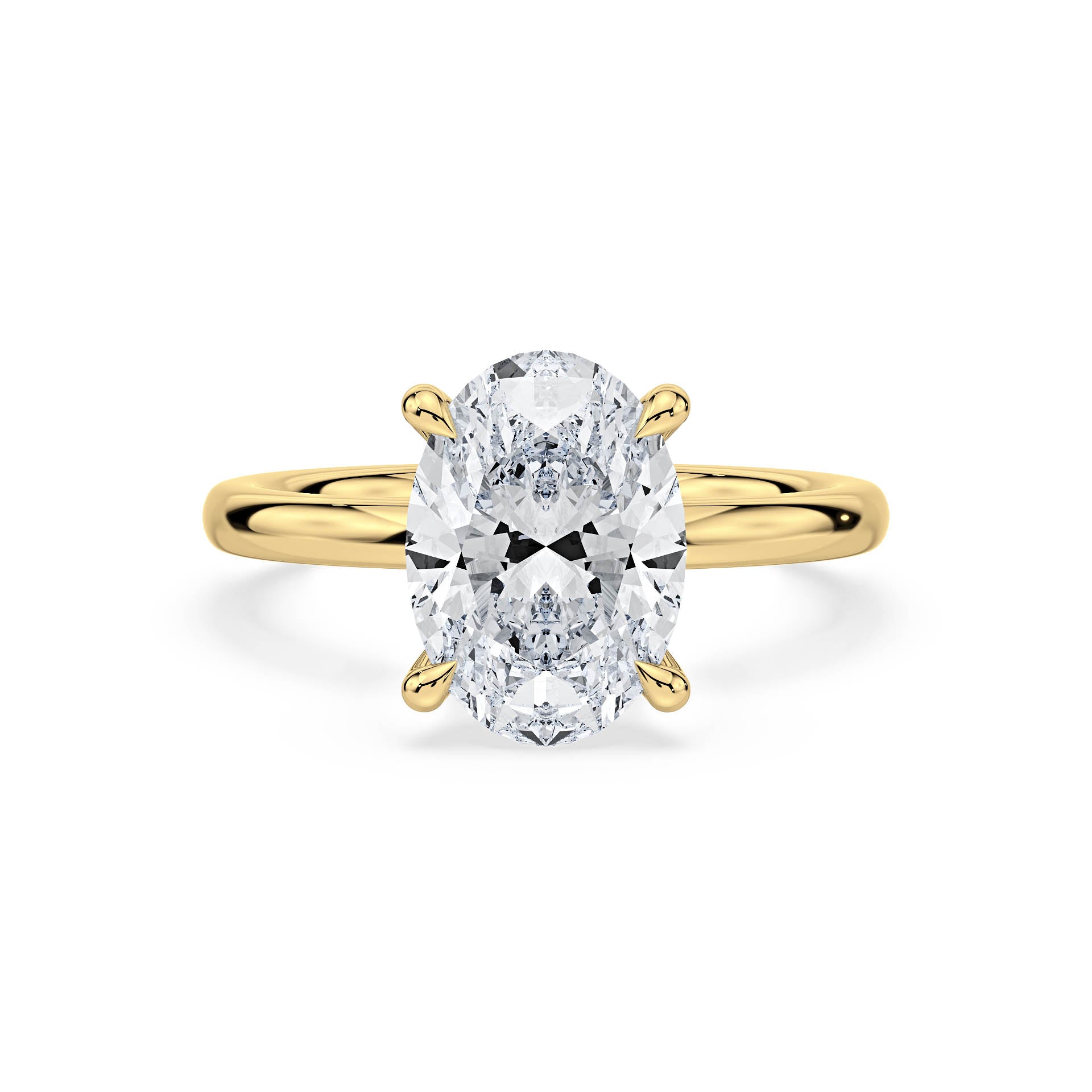 4-CLAW SOLITAIRE OVAL DIAMOND ENGAGEMENT RING WITH HIDDEN HALO in 18ct Yellow Gold