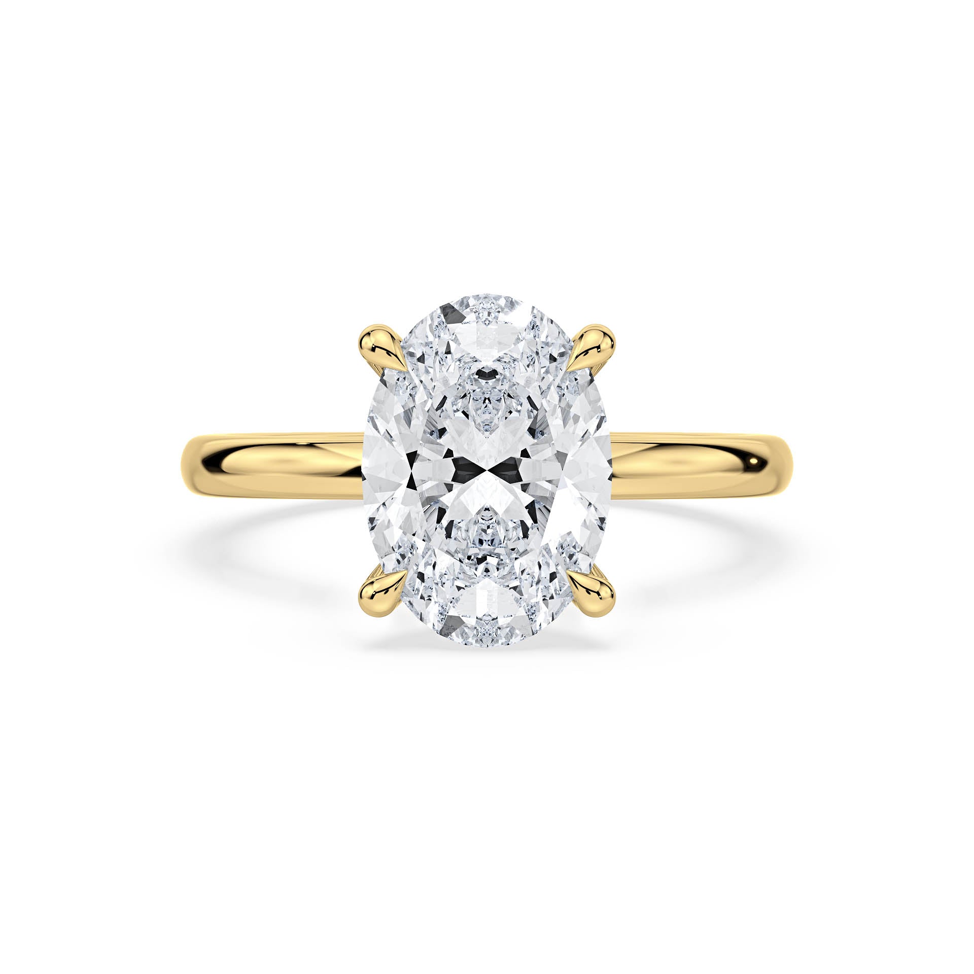 4-CLAW SOLITAIRE OVAL DIAMOND ENGAGEMENT RING WITH HIDDEN HALO in 18ct Yellow Gold