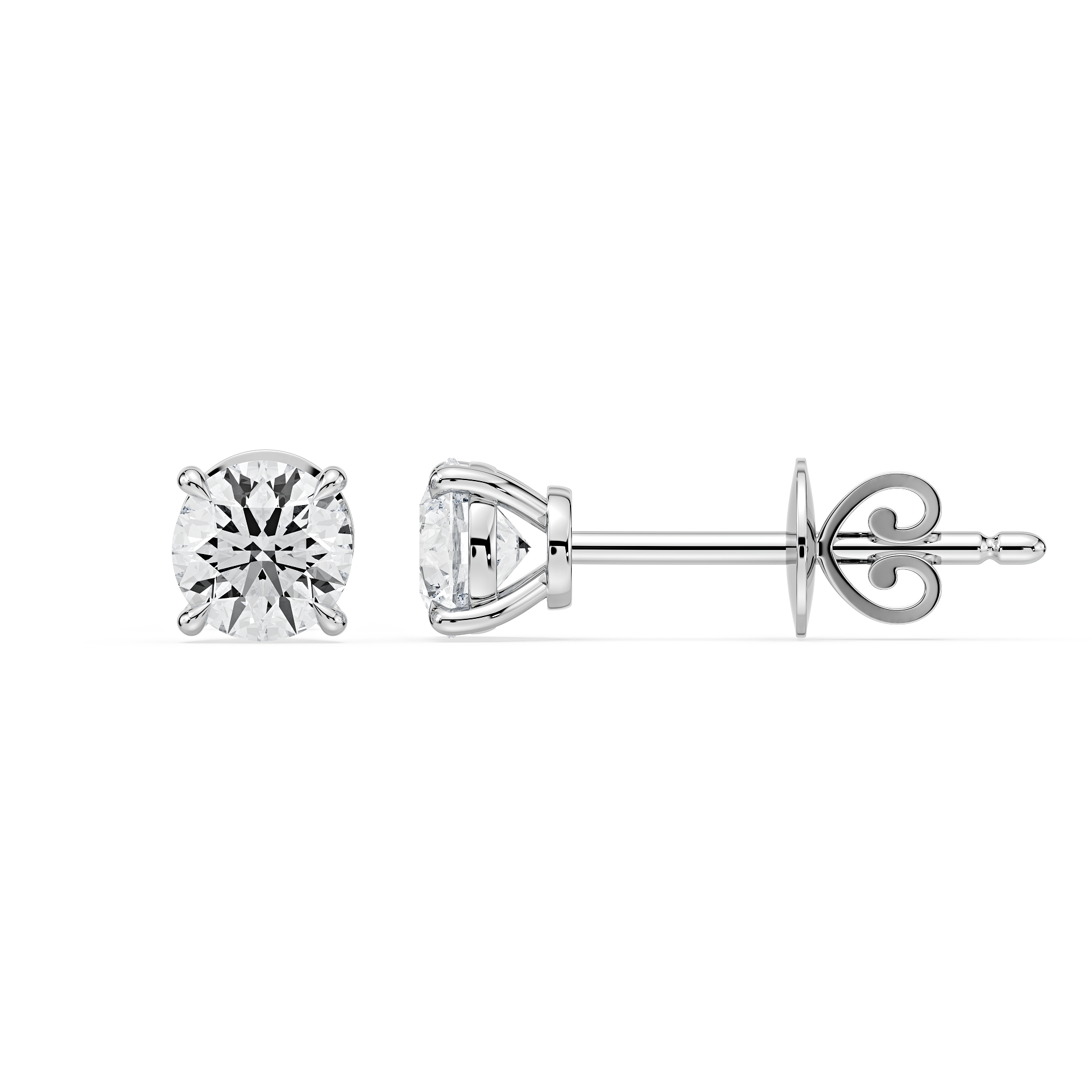 4-CLAW ROUND DIAMOND STUD EARRINGS W/PUSH BACK BUTTERFLIES in 18ct White Gold