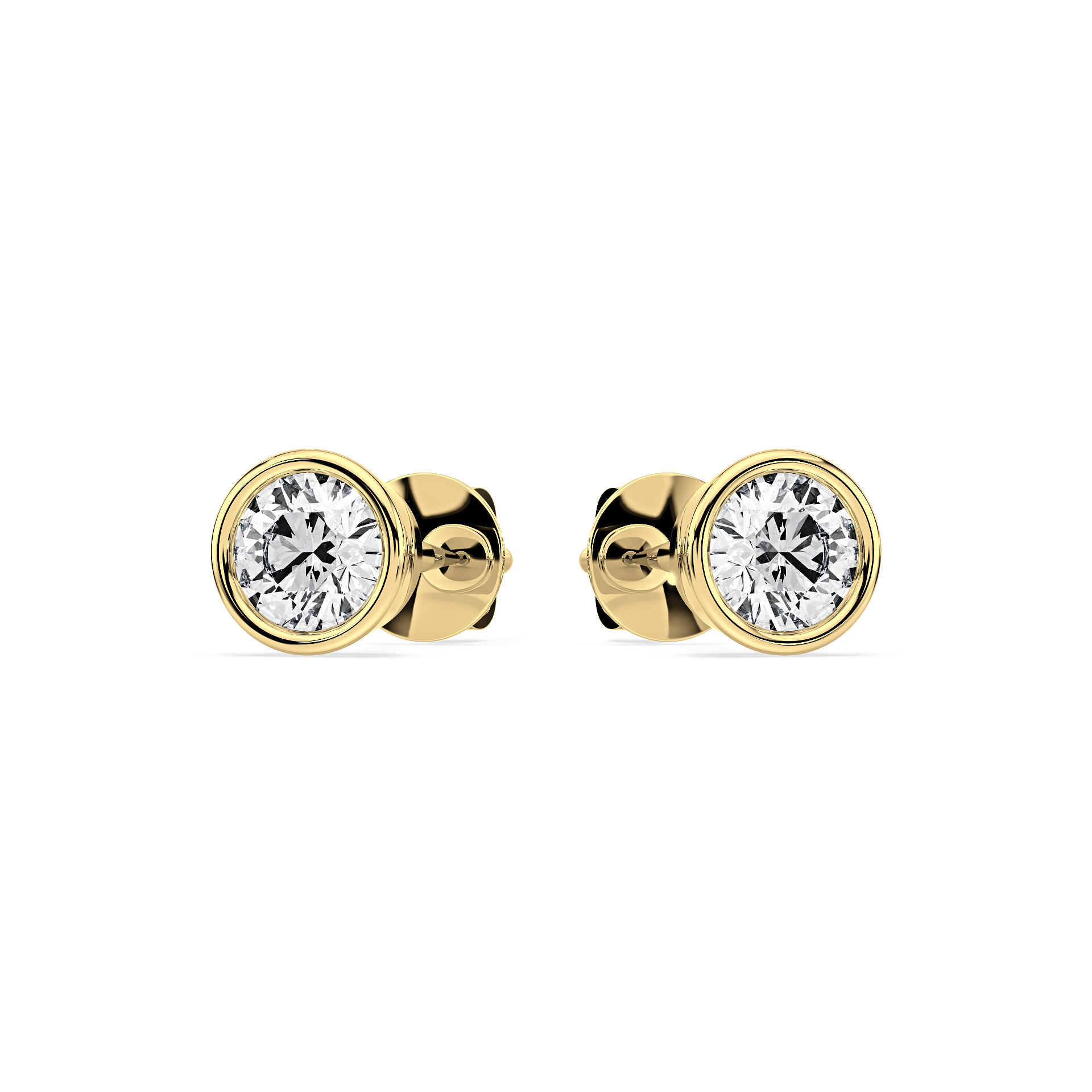 BEZEL-SET ROUND DIAMOND STUD EARRINGS W/PUSH BACK BUTTERFLIES in 18ct Yellow Gold